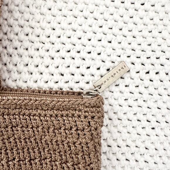 The SAK Classic Crochet Beige Khaki Tan Long Handle Medium Shoulder Bag Zip - Picture 4 of 9